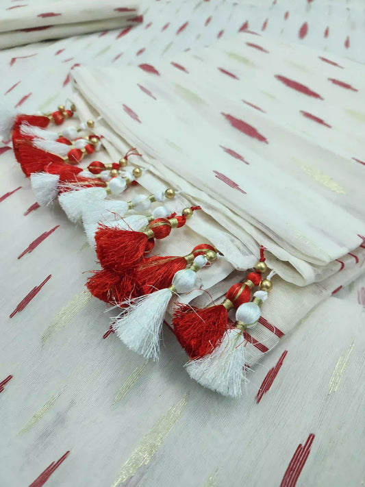 White Red Jamdani With Tarcel