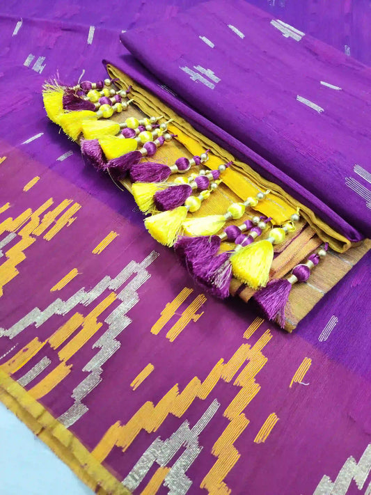 Purpur Yellow Jamdani With Blouse And Tarcel