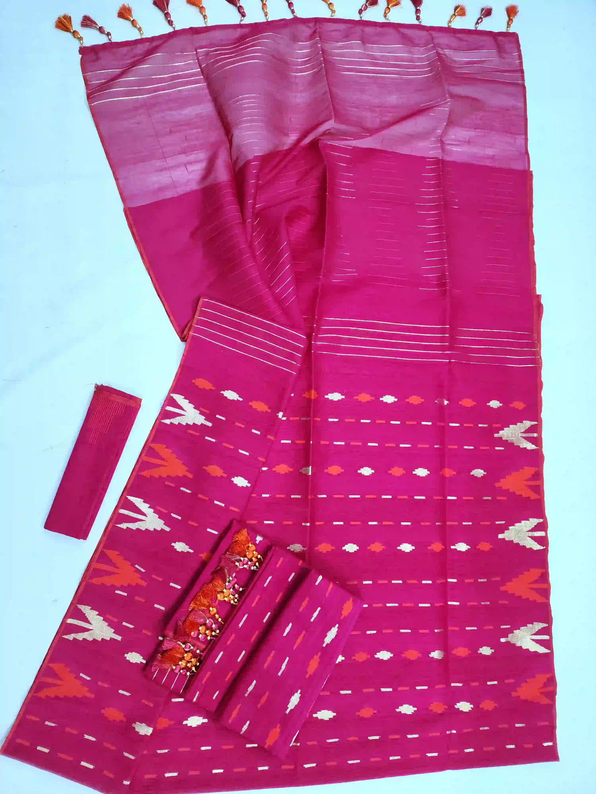 Magenta Orange Jamdani With Blouse And Tarcel