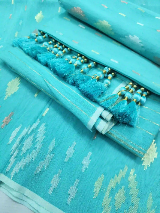 Lite Sky Blue Jamdani With Blouse And Tarcel
