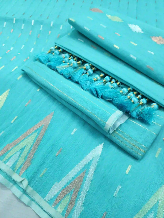 Lite Sky Blue Jamdani With Blouse And Tarcel