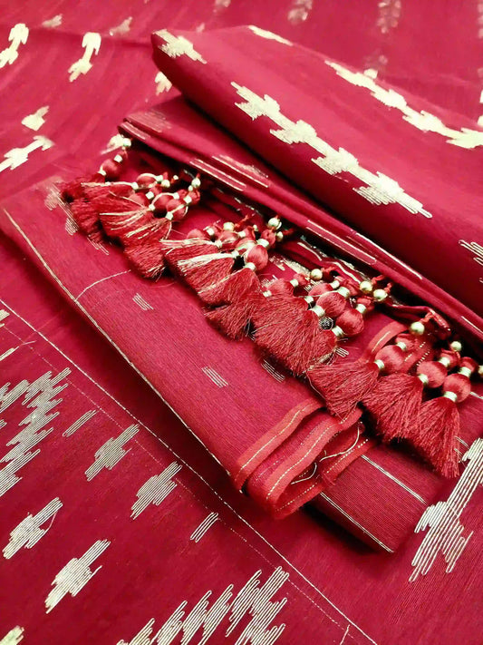 Red Jamdani With Blouse And Tarcel