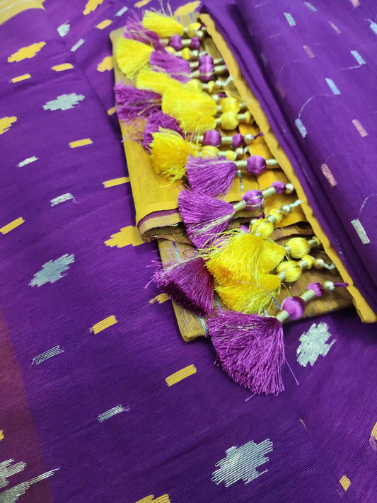 Purpul Yellow Jamdani With Blouse And Tarcel