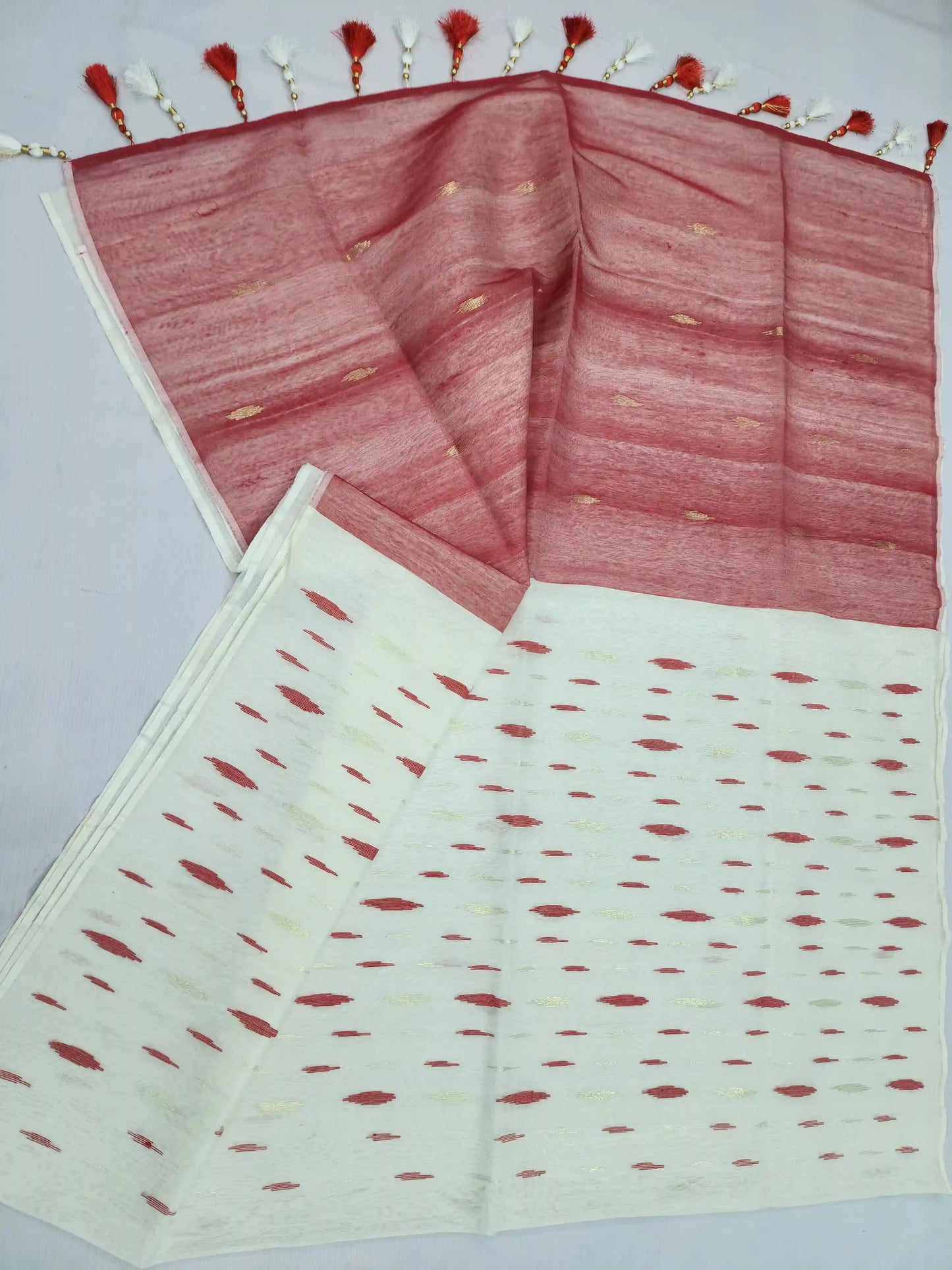 Jamdani white Red