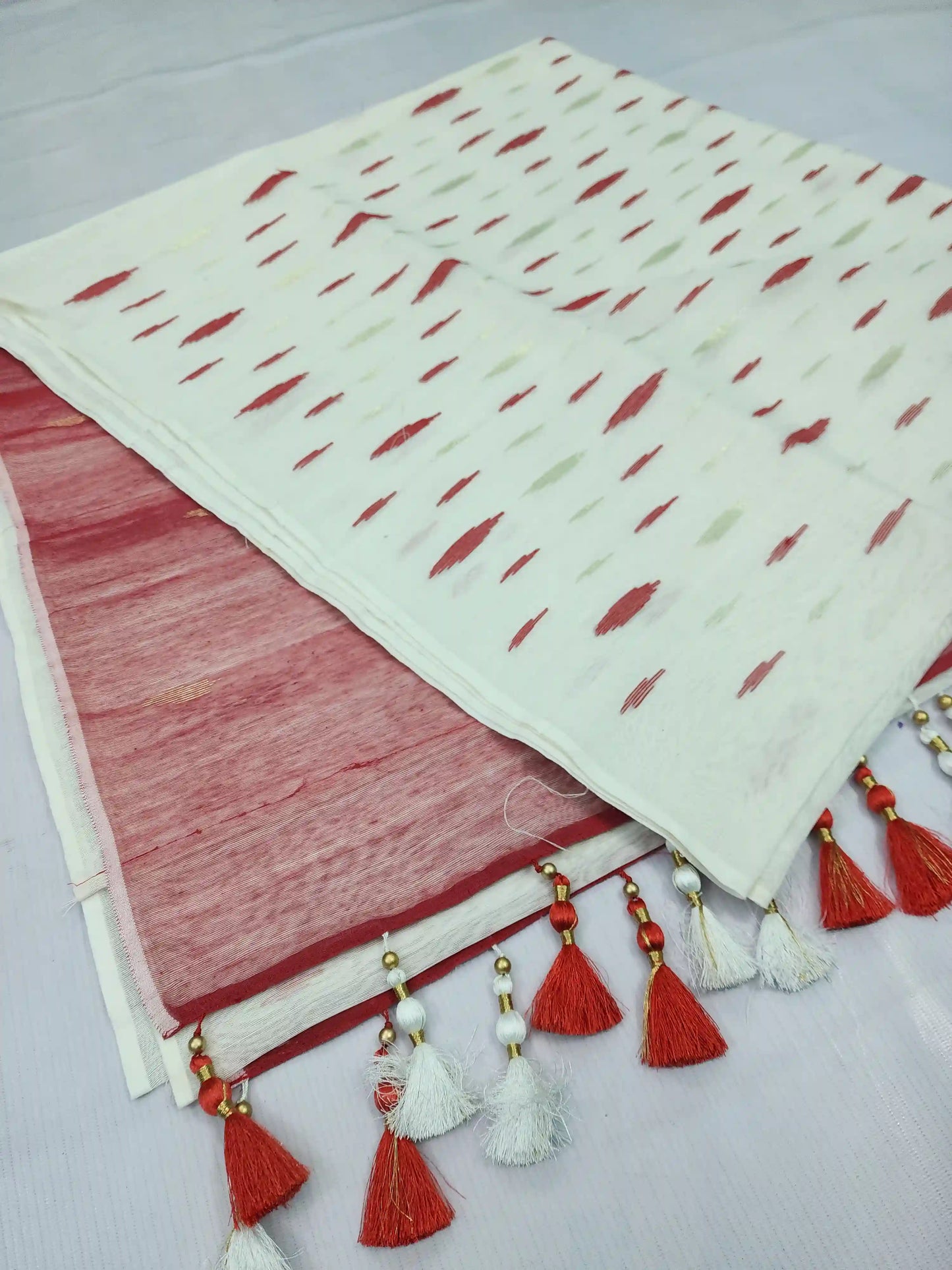 Jamdani white Red