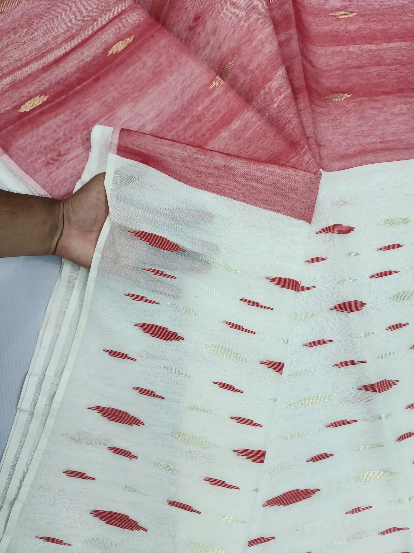 Jamdani white Red