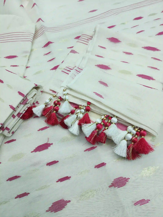 White Pink Jamdani With Tarcel