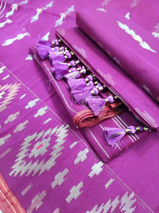 Purpul Jamdani With Blouse And Tarcel