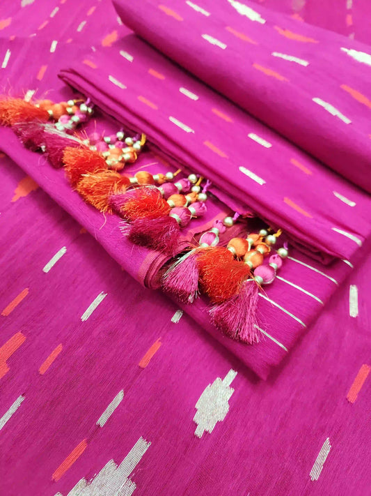 Magenta Orange Jamdani With Blouse And Tarcel