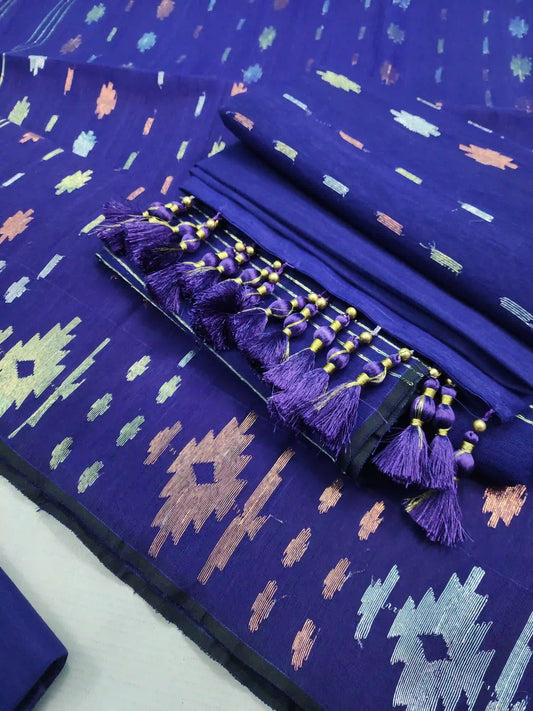 Blue  Jamdani With Blouse And Tarcel