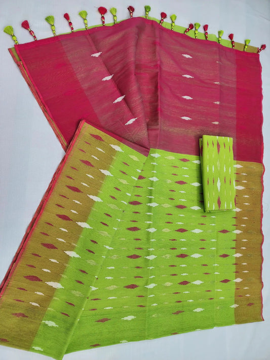Lemon pink jamdani - rewayet.com.bd