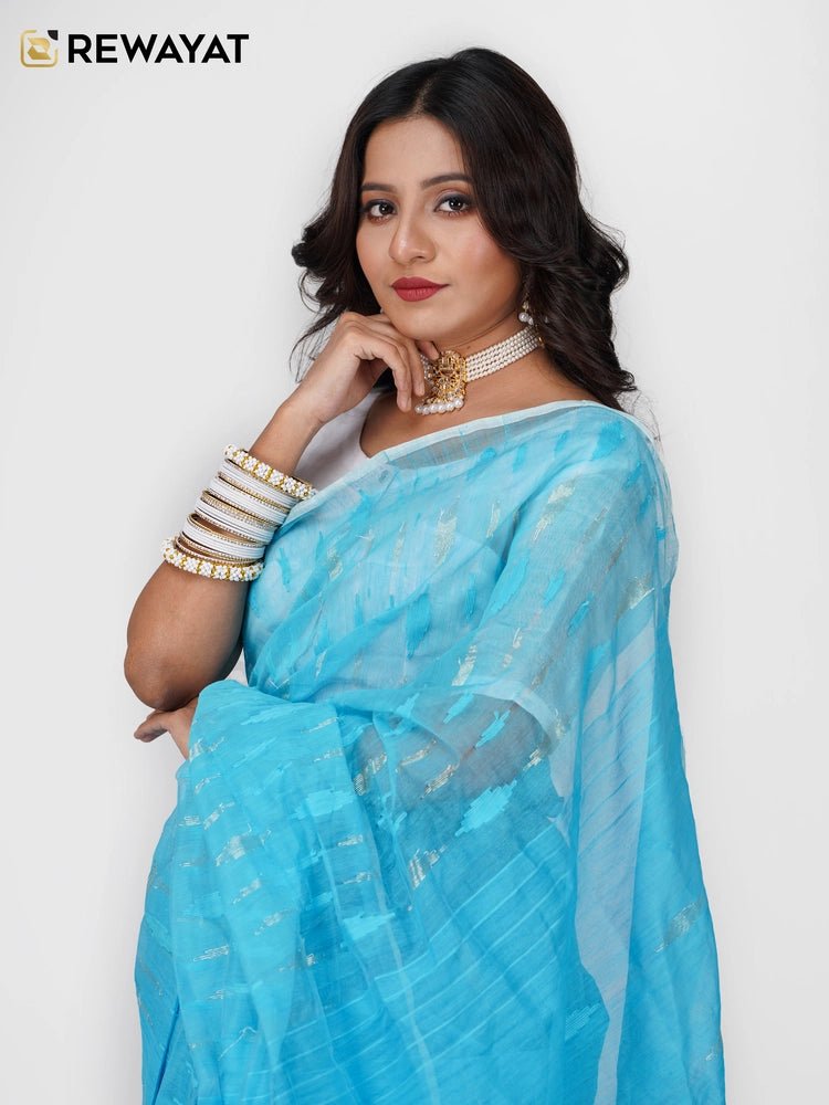 sky blue jamdani - rewayet.com.bd