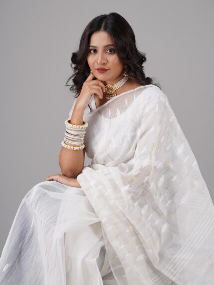 white half silk jamdani saee