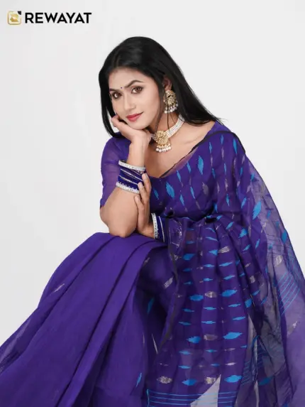 Blue half silk jamdani saee