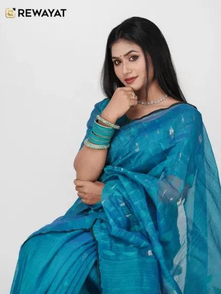 Seagreen half silk jamdani saee