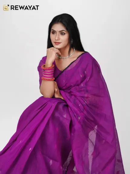 Purpul half silk jamdani saee