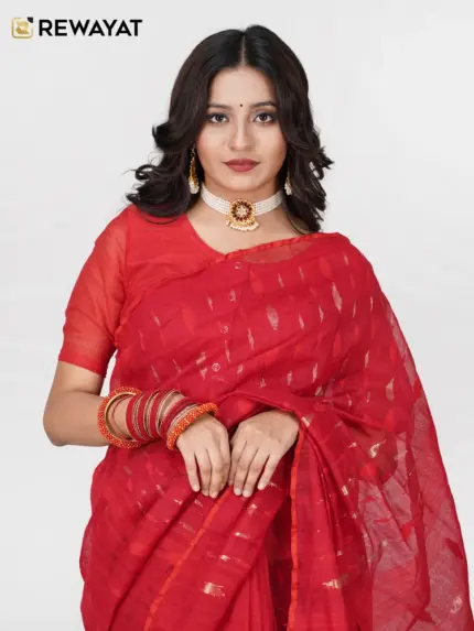 Red half silk jamdani saee