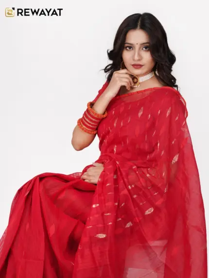 Red half silk jamdani saee