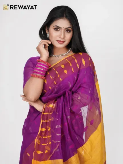Purpul & yellow half silk jamdani saee