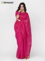 Magenta half silk jamdani saee - Image 2