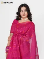 Magenta half silk jamdani saee - Image 3