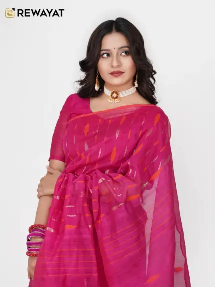 Magenta half silk jamdani saee