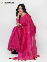 Magenta half silk jamdani saee