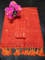 orange half silk jamdani - Image 2