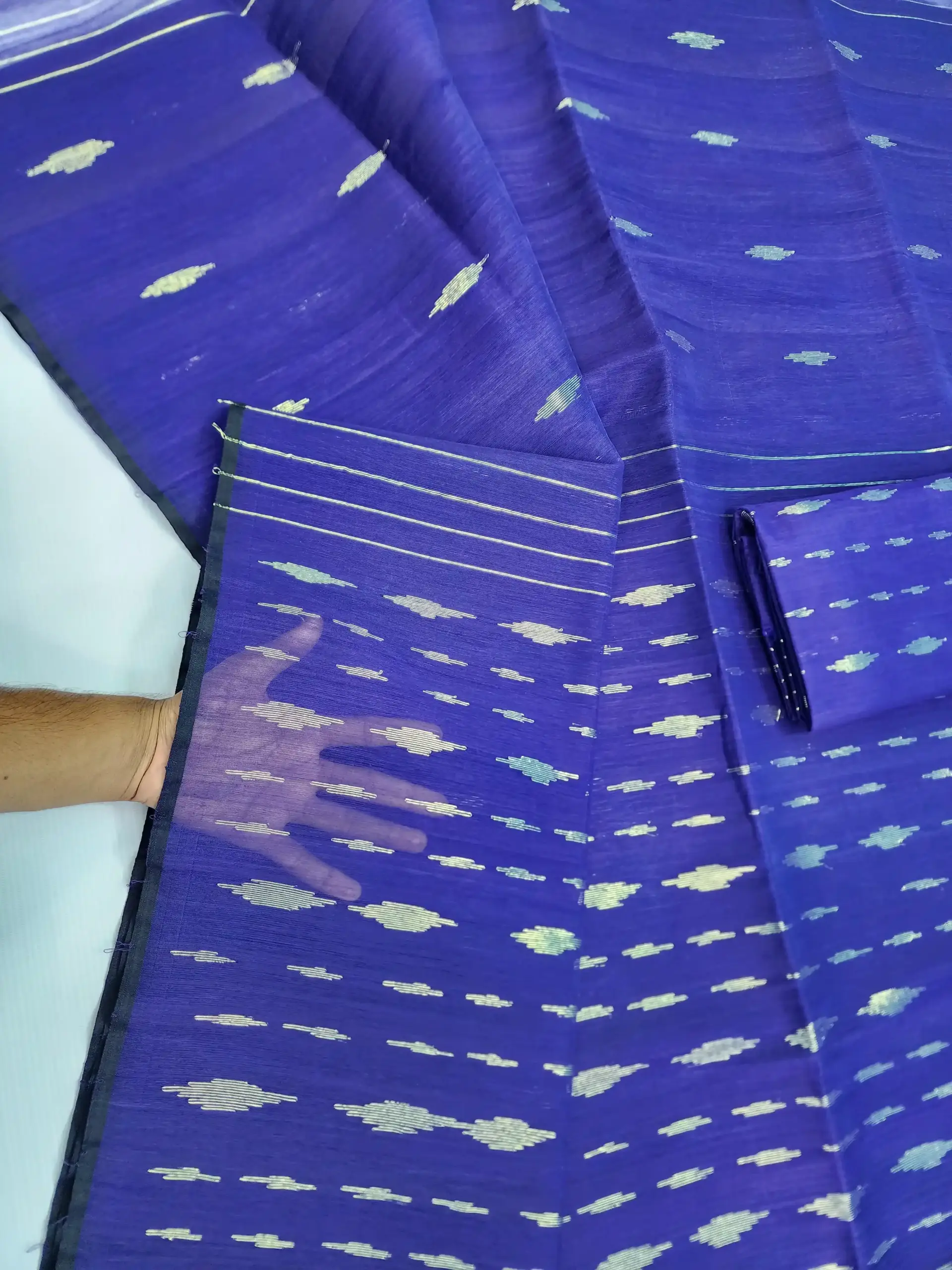compressed_1778308873286 blue half silk jamdani - Image 1