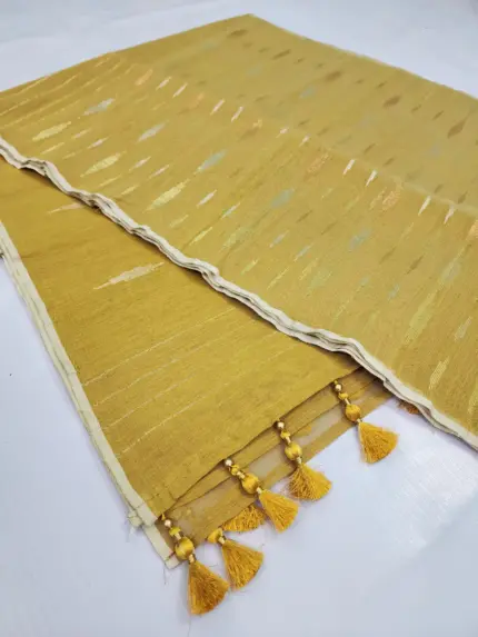 Mustard Yellow half silk jamdani
