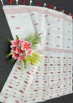 White and red half silk jamdani - Image 2