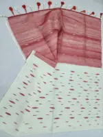 White and red half silk jamdani - Image 3