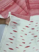 White and red half silk jamdani - Image 2