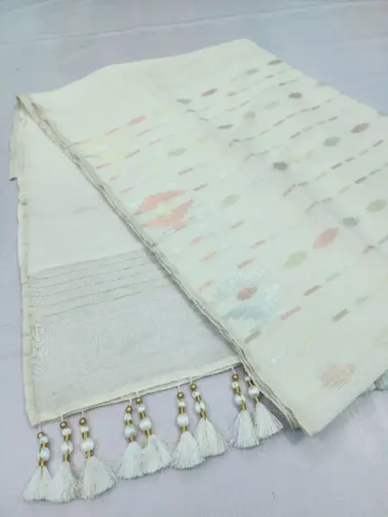 White 3 jori half silk jamdani