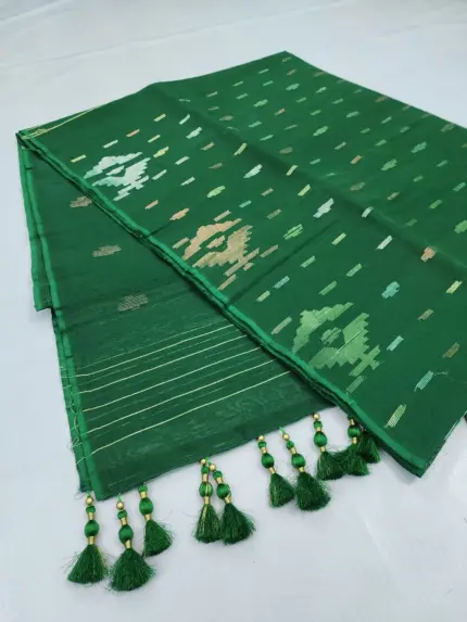 bottle green 3 jori half silk jamdani