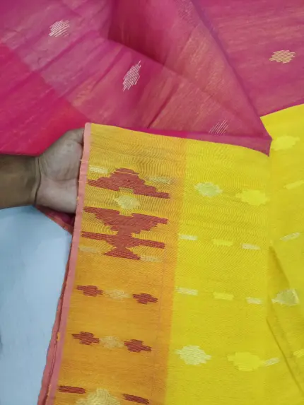 Yello pink fulpar half silk jamdani