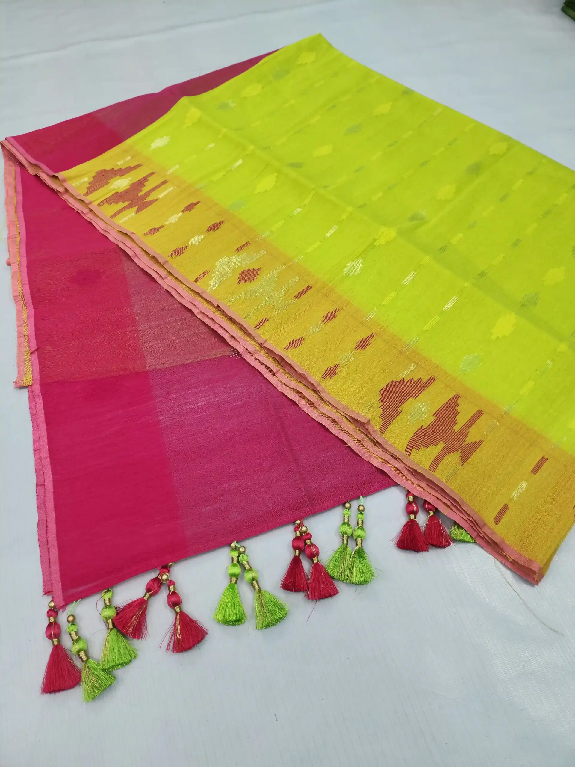 compressed_1783791755984 Lemon pink half silk jamdani - Image 1