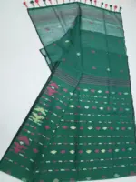 Bottle green pink half silk jamdani - Image 3