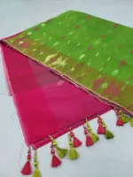 Parrot pink half silk jamdani