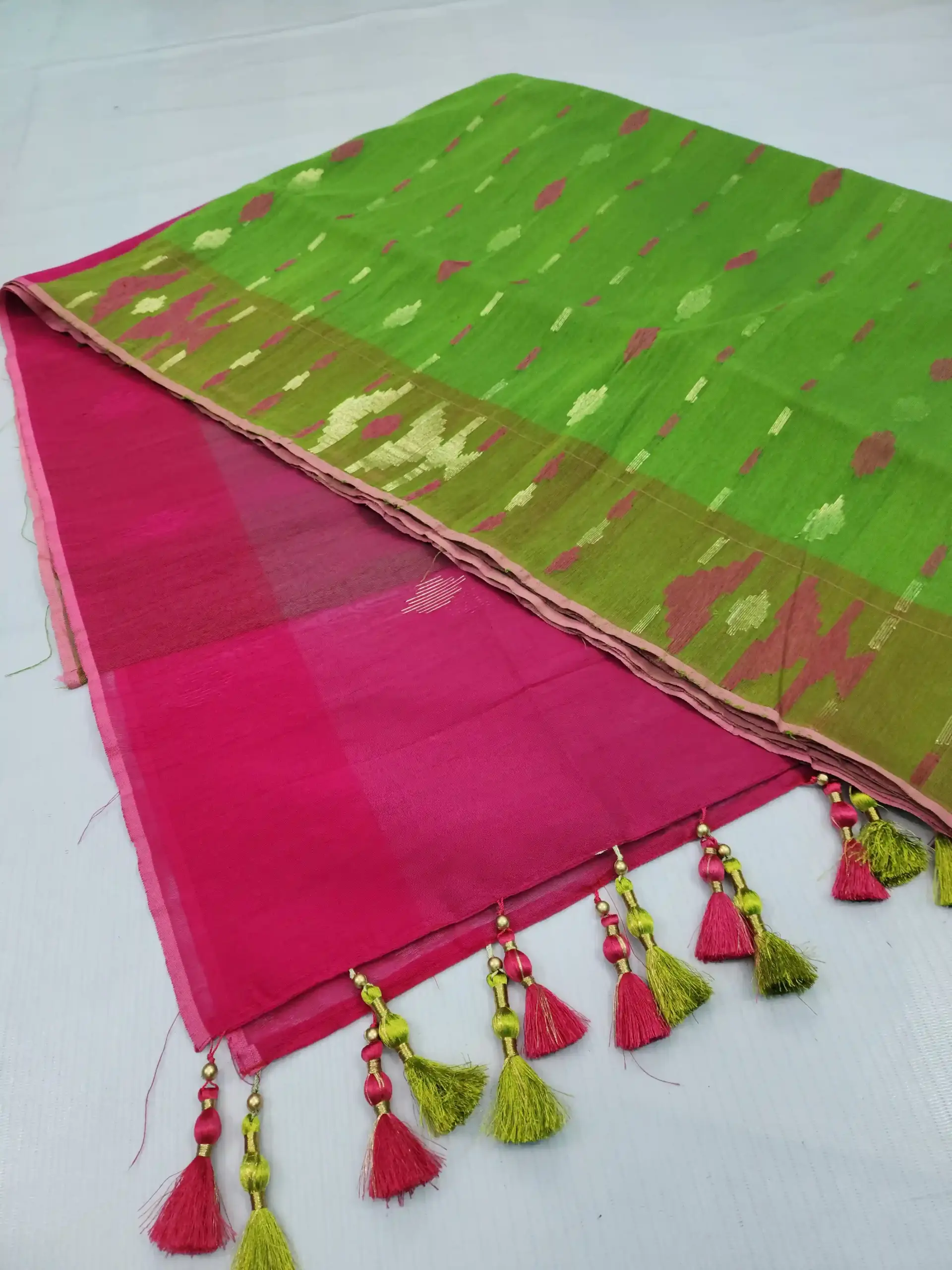 compressed_1783791800049 Parrot pink half silk jamdani - Image 1