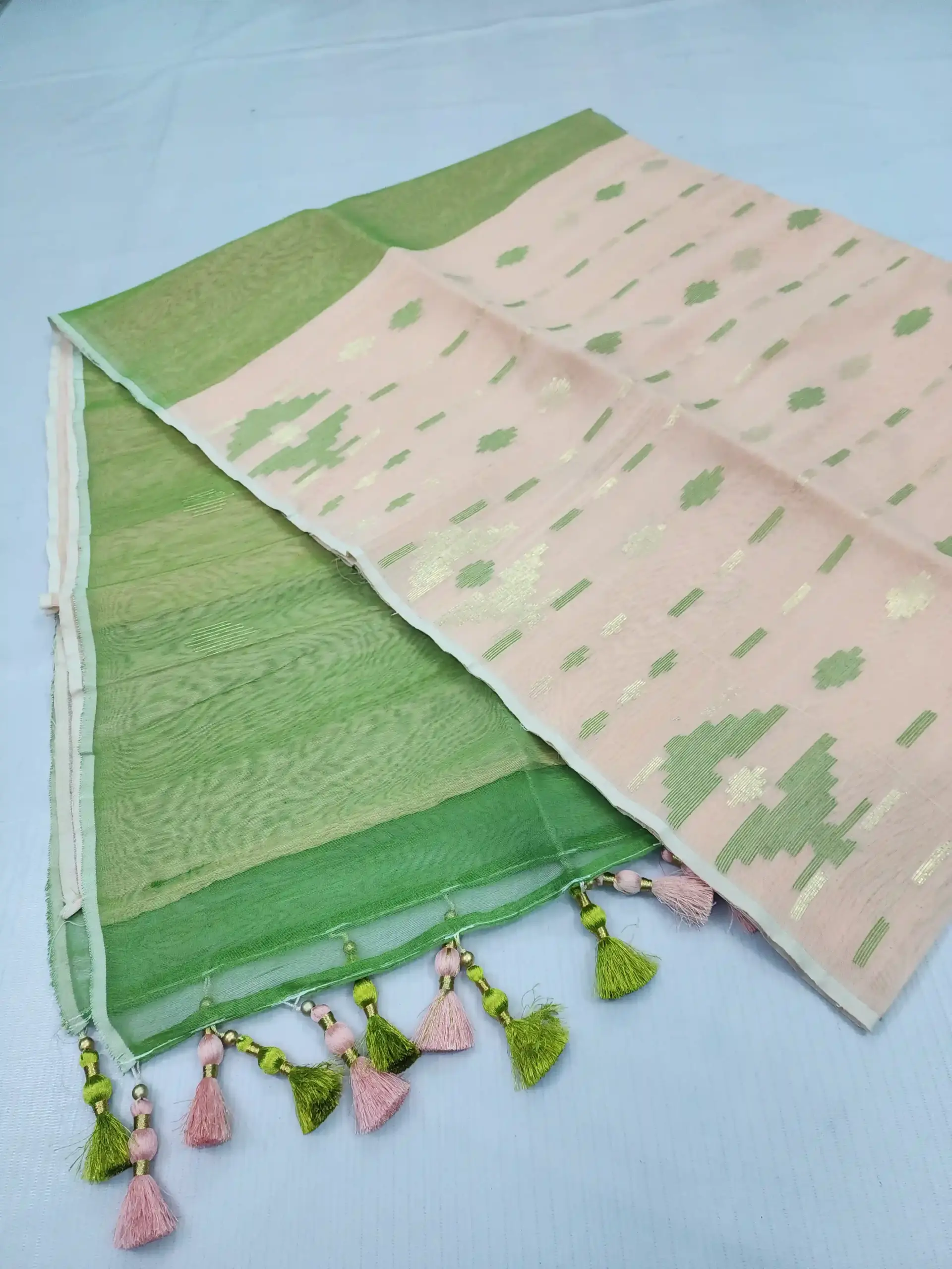 compressed_1783791812181 Off White & Green fulpar half silk jamdani - Image 1