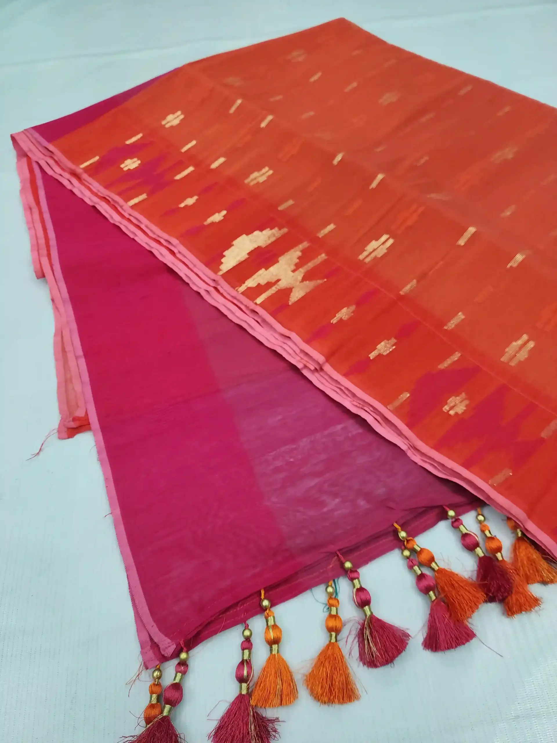 compressed_1783791840800 Orange Magenta fulpar half silk jamdani - Image 1