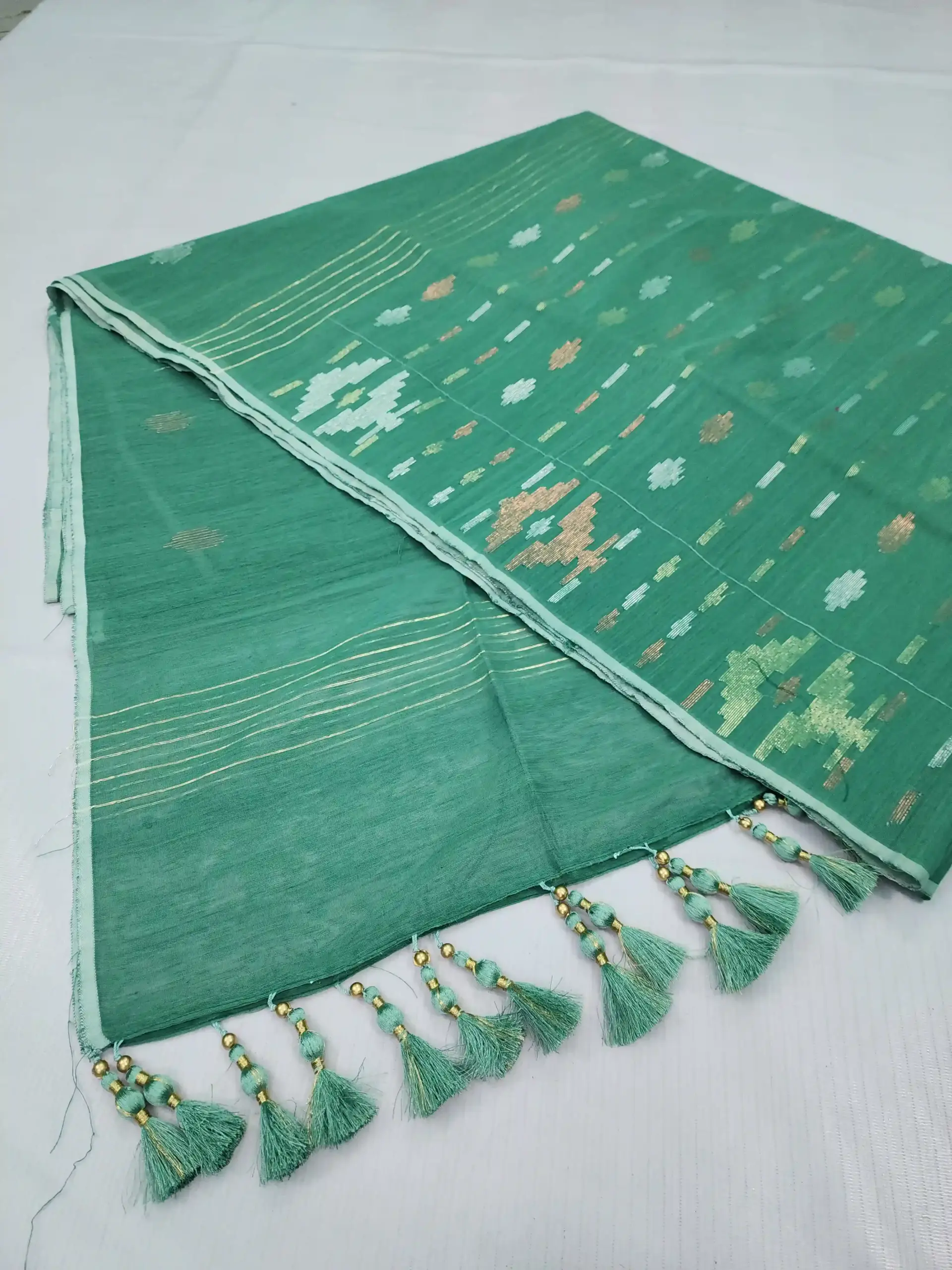compressed_1783791846870 Mint Green fulparhalf silk jamdani - Image 1