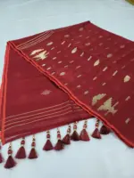 Maroon half silk jamdani