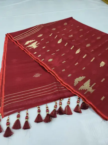 Maroon half silk jamdani