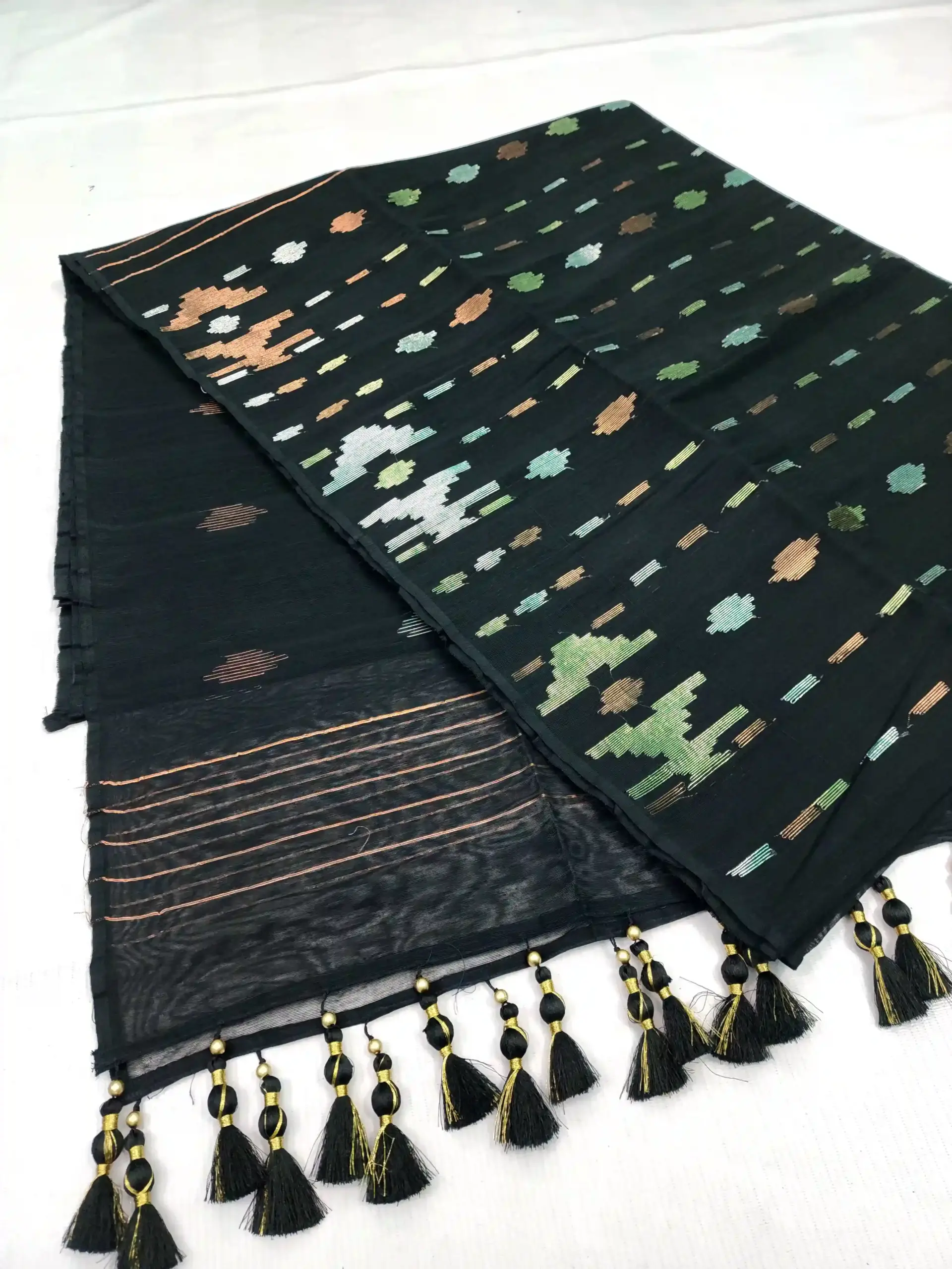 compressed_1783791866776 Black 3 jori half silk jamdani - Image 1