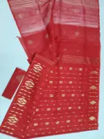 Red Half silk jamdani whit blouse - Image 3