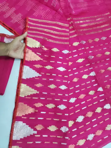 Magenta 3 jori tampol half silk jamdani whit blouse