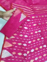 Magenta 3 jori tampol half silk jamdani whit blouse - Image 2