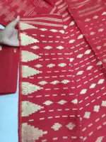 Red tampol half silk jamdani whit blouse